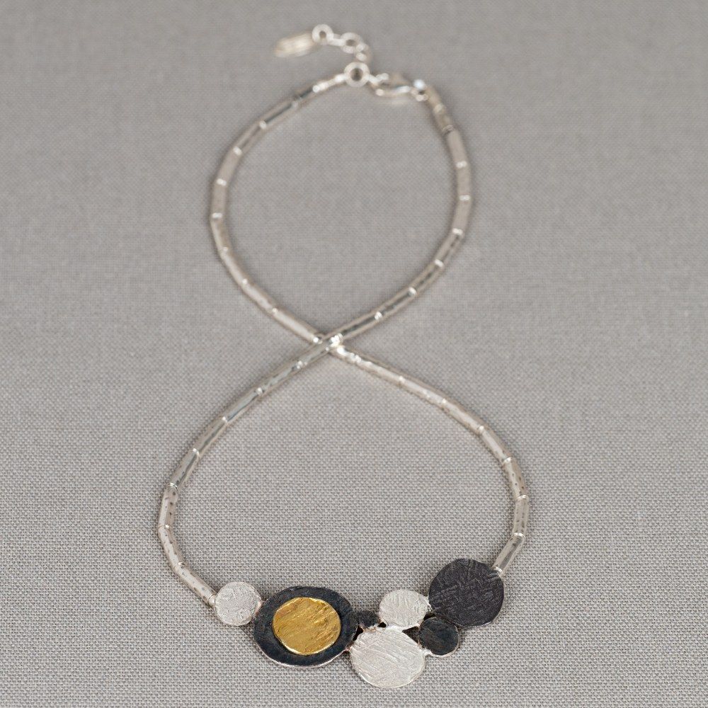 Collier Tubes cirkels zilver + oxy + verguld