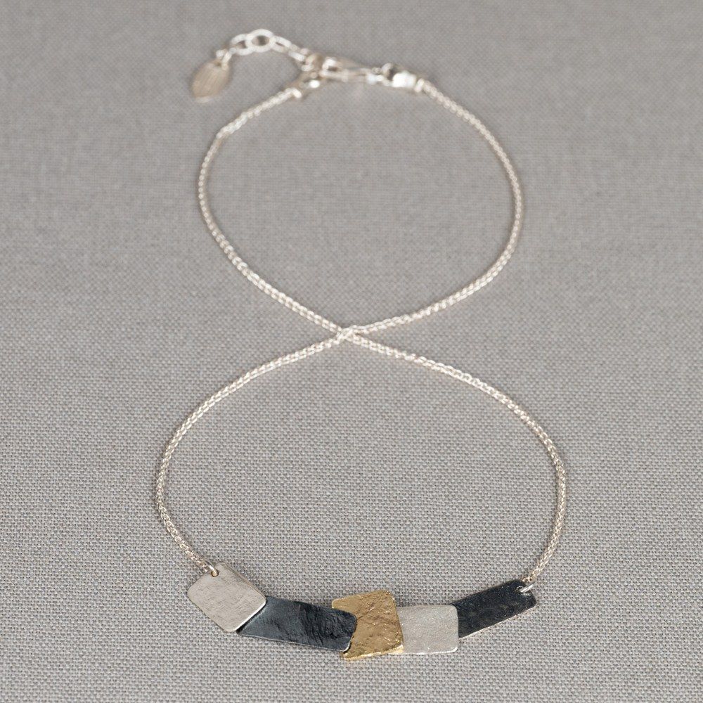 Collier blocks zilver + oxy + verguld