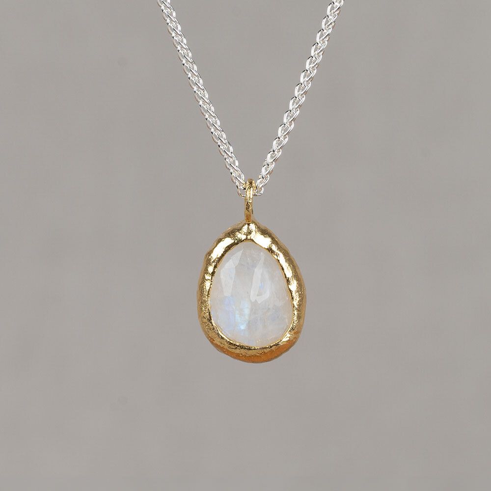 Collier zilver + grote druppel verguld + Maansteen