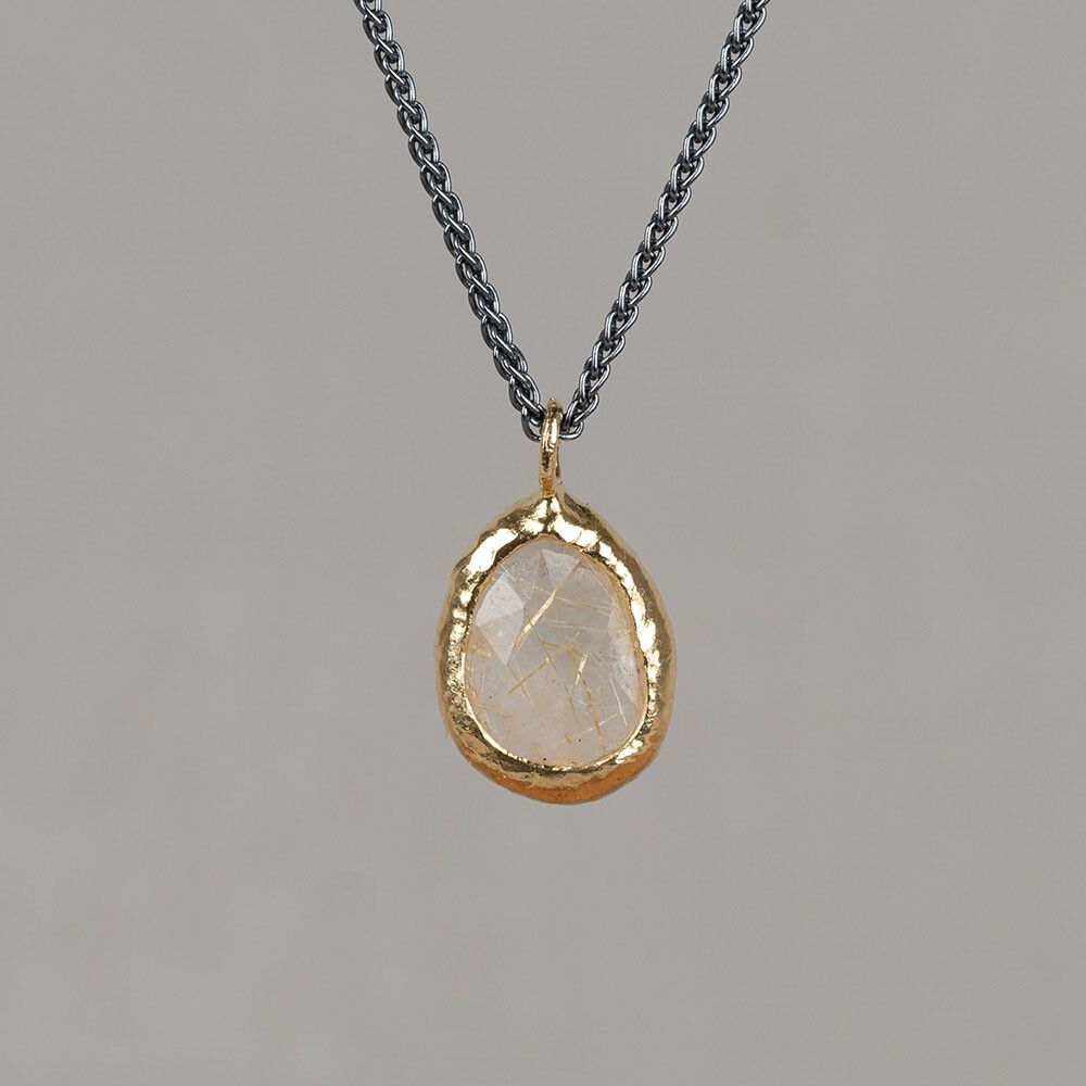 Collier zilver oxy + grote druppel verguld + Gold Rutiel