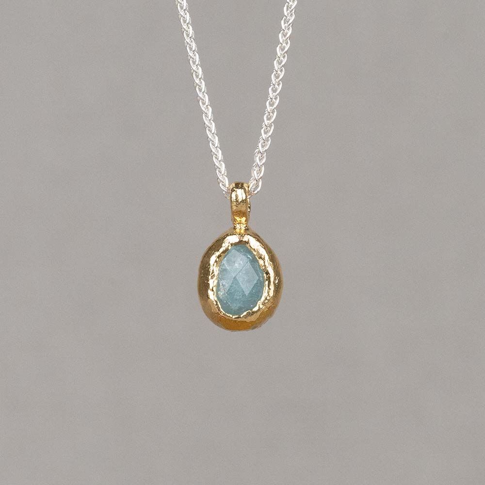 Collier zilver + verguld + Aquamarijn