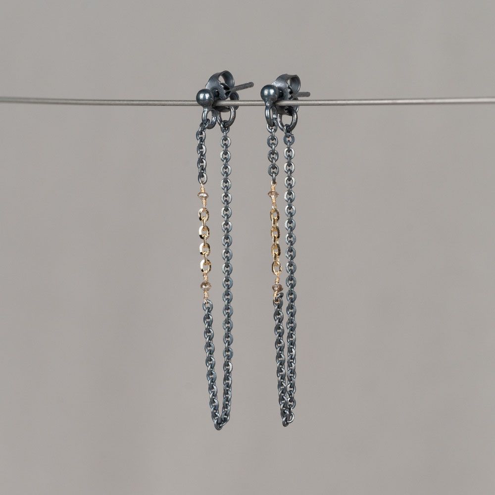 Oorhanger Chain 14 karaat goud + Bruine Diamant