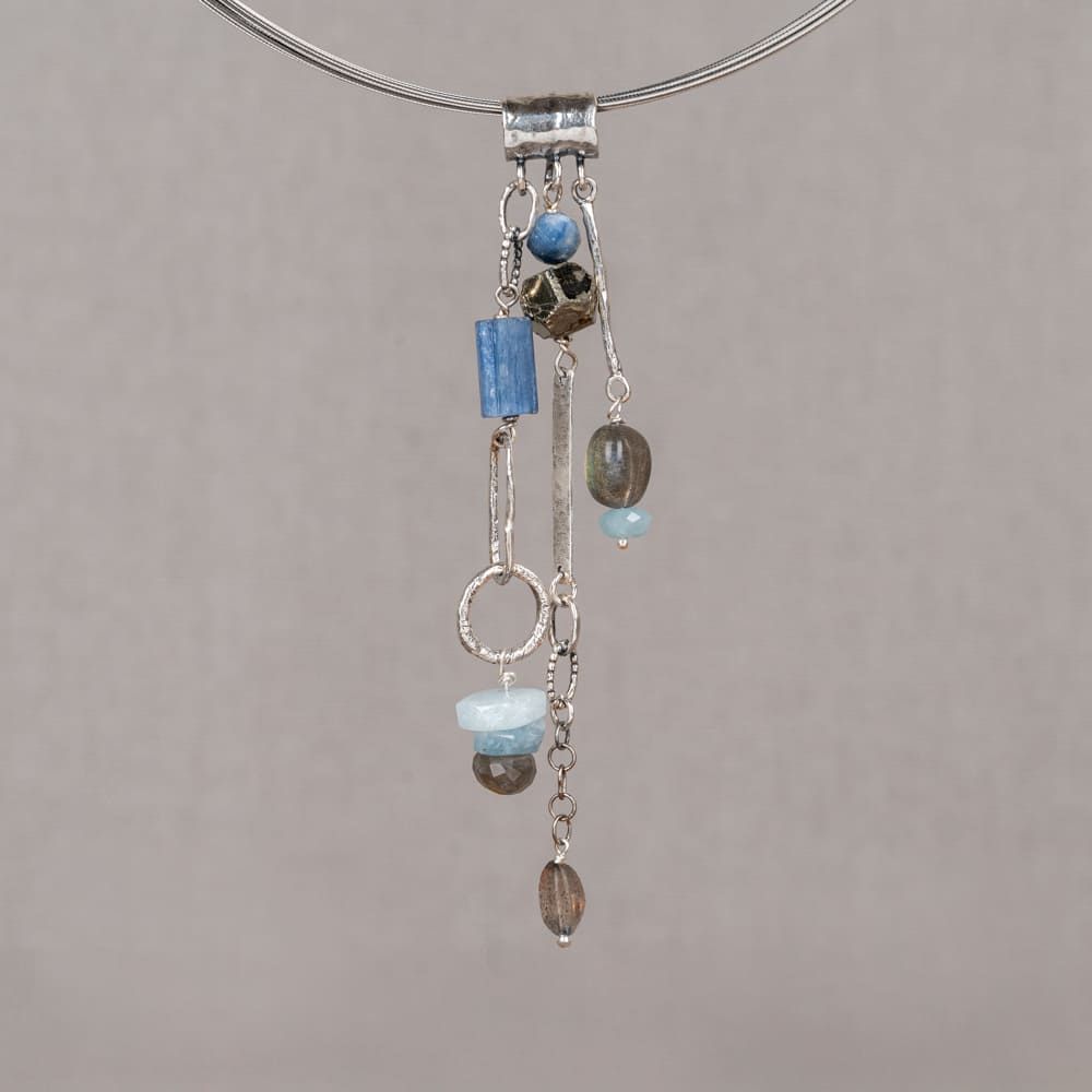 Hanger zilver Aqua + Pyriet + Labr + Kyaniet