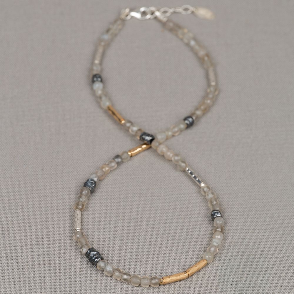 Collier zilver oxy + Goldfilled + grijze Maansteen