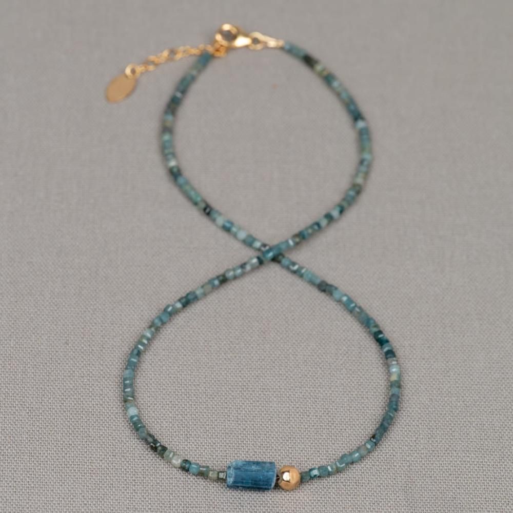 Collier duo Gems Groene Toermalijn + Raw Aquamarijn + Goldfilled