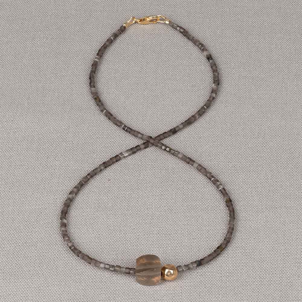 Collier duo Gems zilver Obsidiaan + Rookkwarts Goldfilled