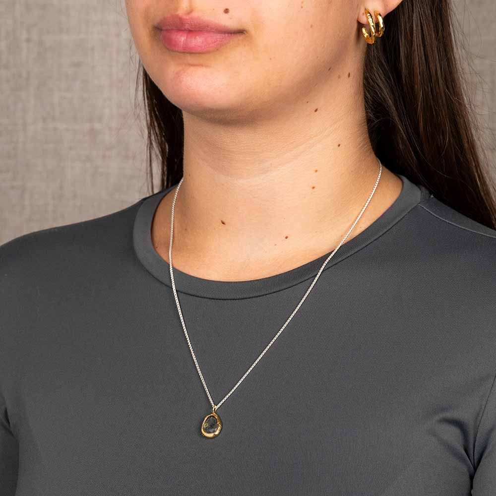 Collier argent grosse goutte plaqué or Rutile Noir