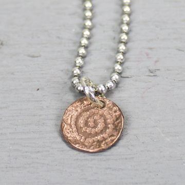 Pendentif Spirale de vie argent + cuivre rouge