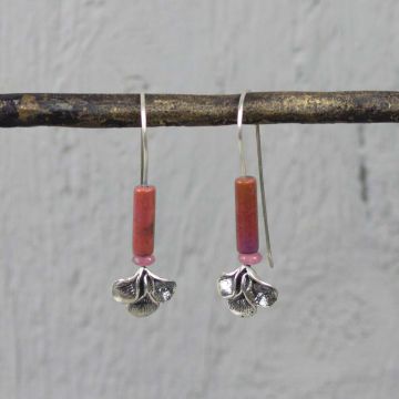 Oorbel zilver + Koraal