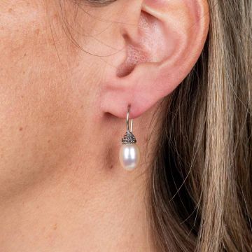 Oorbel zilver + Parel wit