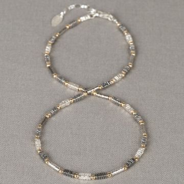 Kette Silber oxy/Weiß + Goldfilled