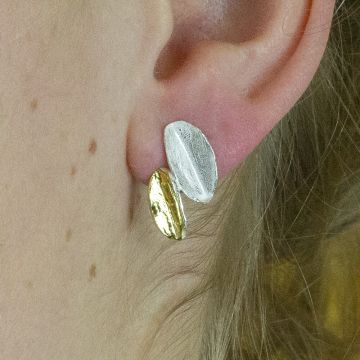 Boucles d'oreilles argent blanc et plaqué or double feuille