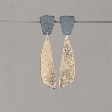 Lange Ohrstecker Silber oxy + vergoldet