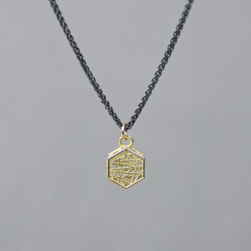 3D GOLD | Collier zilver oxy + 3D hanger G14K hexagon