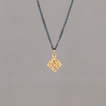 3D GOLD | Collier argent oxy + pendentif 3D G14K carré