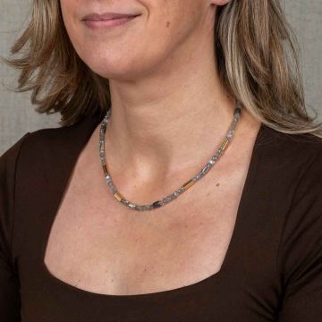 Necklace Labradorite facet + silver, oxy and GF parts