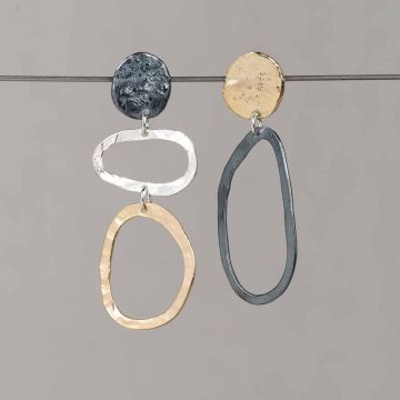 Boucles d'oreilles asymétriques en argent, oxy, plaqué or