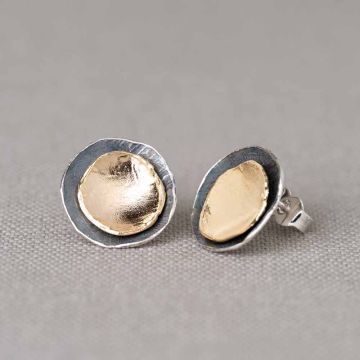 Stud earrings round silver oxy with gold plated