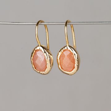 Boucle d'oreille plaquée argent + pierre de lune rose