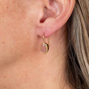 Boucle d'oreille plaquée argent + pierre de lune rose