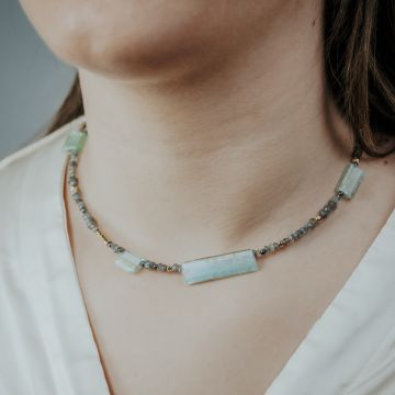 Collier Goldfilled + Labradorite + Verre Romain