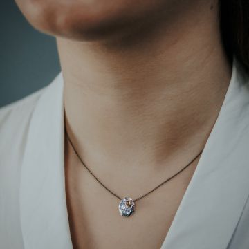 Halskette Silber Oxy shiny + 9 Karat + Rosa Turmalin