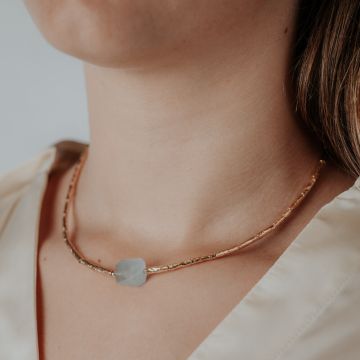 Collier LIMITED Goldfilled Röhren + Aquamarin
