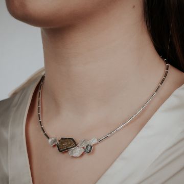 Necklace TUBES shards silver + oxy + gold plated