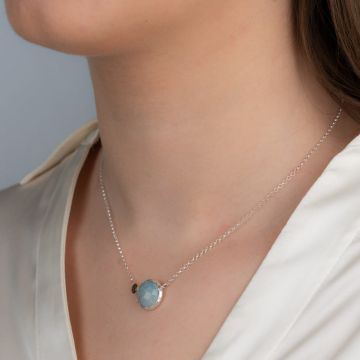 Halskette Silber + magisches Duo Aquamarin + Labradorit + 9 Karat