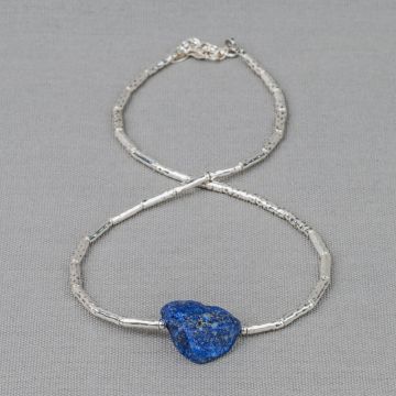 Collier buisjes strak zilver + Lapis