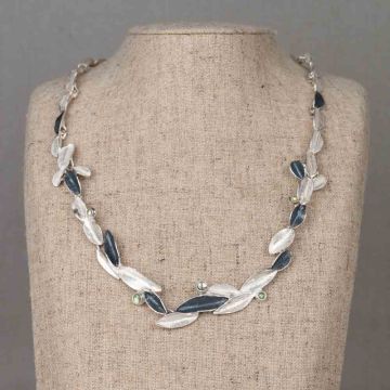 Collier zilver bladeren + Groene Tourmalijn