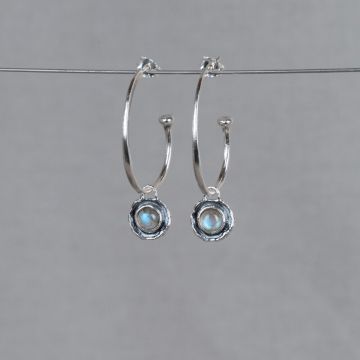 Oorhoepel lang zilver + hanger Labradoriet