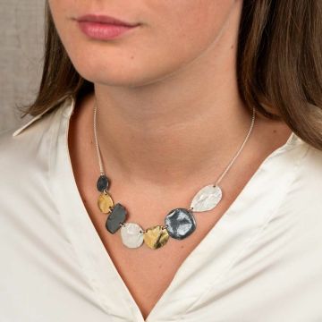Necklace stones silver + oxy + gold plated