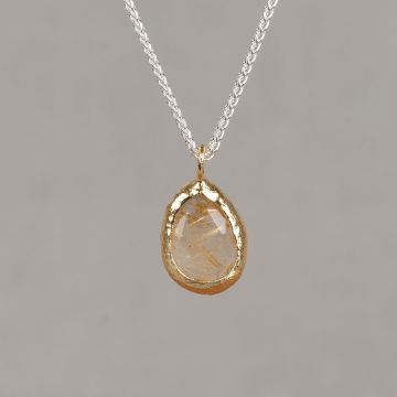 Collier zilver + grote druppel verguld + Gold Rutiel