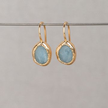 Oorhanger verguld + Aquamarijn kleine druppel