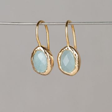 Vergoldeter Ohrring + kleiner Tropfen Aquamarin