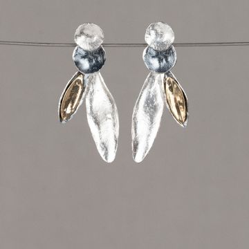 Silberner Ohrstecker, Oxy, vergoldete Feder