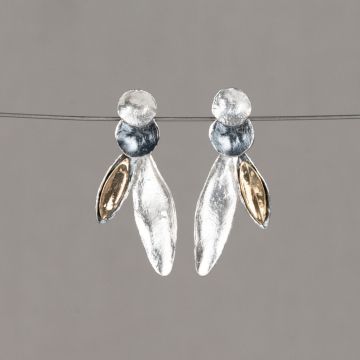 Silberner Ohrstecker, Oxy, vergoldete Feder