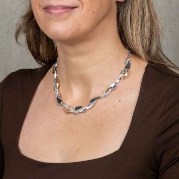 Silver necklace, oxy, gold plated flow