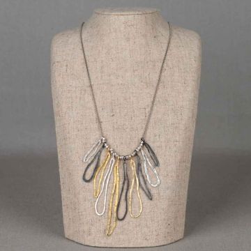 Collier zilver oxy, verguld franjes