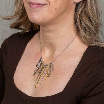 Necklace silver oxy, gold-plated fringes