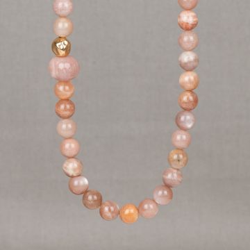 Collier LIMITED roze Maansteen + Goldfilled bal