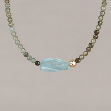 Halskette aus Turmalin, Aquamarin und Goldfilled