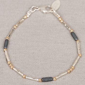 Armband Tubes Elegantes Silber + Goldfilled und Hämatit