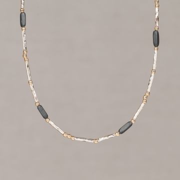 Collier Tubes Elegant zilver + Goldfilled + Hematiet