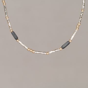 Collier Tubes Elegant zilver + Goldfilled + Hematiet