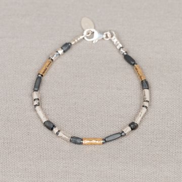 Armband Tubes Duo Silber OX + Goldfilled + Hämatit Power