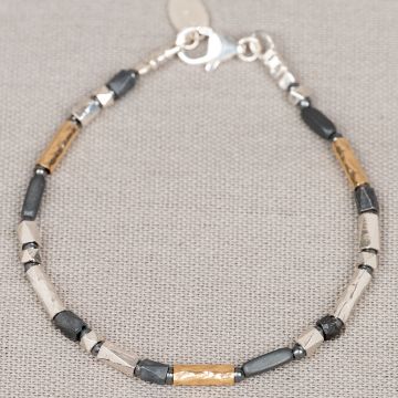 Armband Tubes Duo Silber OX + Goldfilled + Hämatit Power