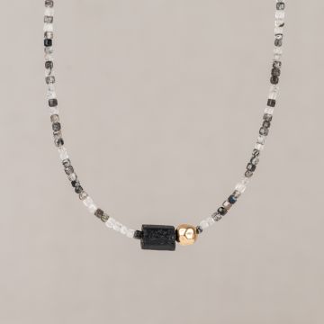 Collier duo Gems Black Rutile + Black Tourmaline + Goldfilled