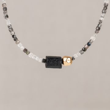 Collier duo Gems Black Rutile + Black Tourmaline + Goldfilled
